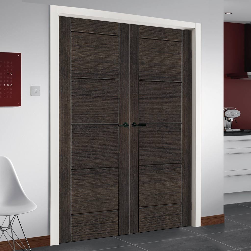 Bespoke Montreal Dark Grey Ash Fire Internal Door Pair - 1/2 Hour Fire Rated - Prefinished