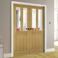Bury Real American White Oak Crown Cut Veneer Door Pair - Clear Bevelled Glass - Prefinished