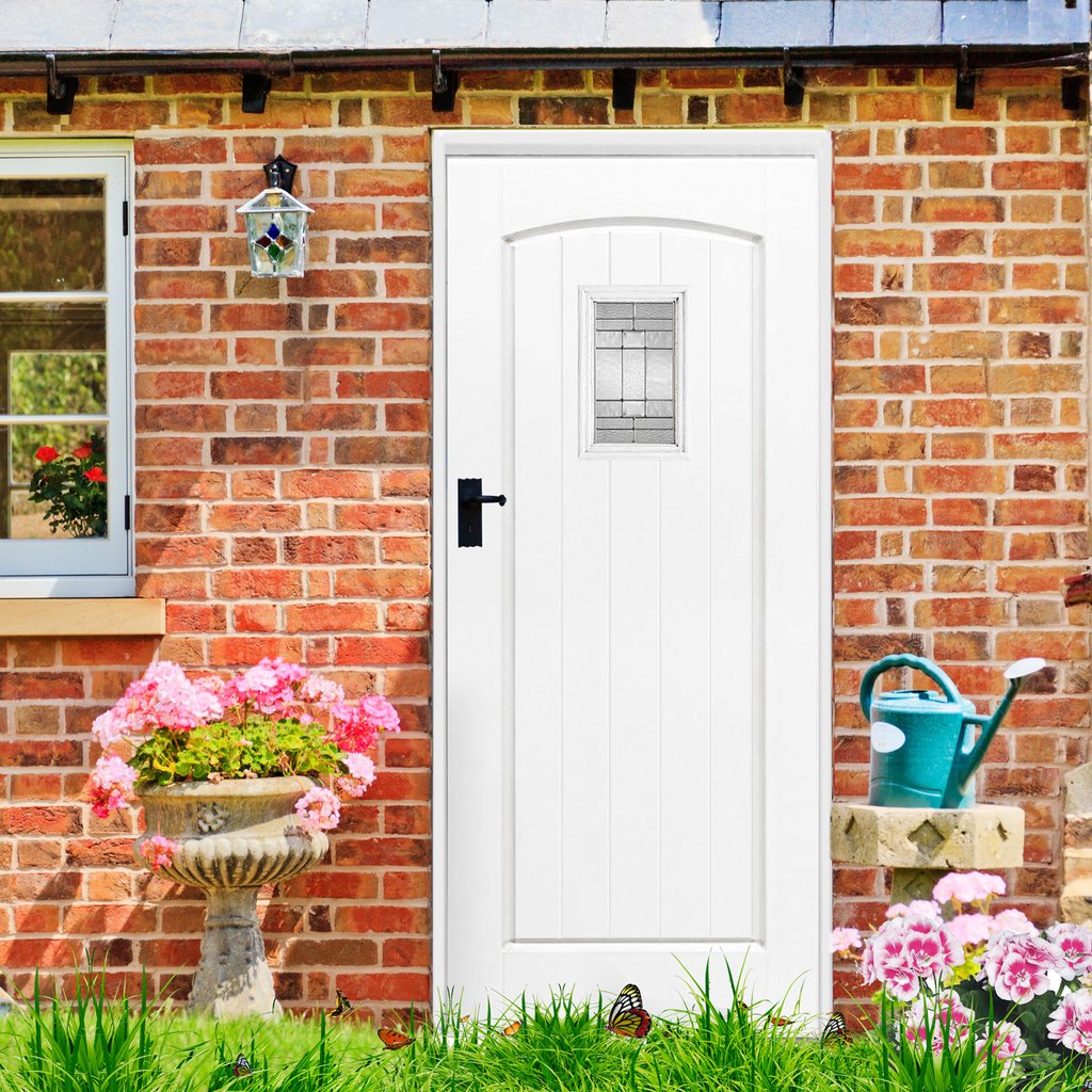 GRP White Cottage Composite Door - Leaded Double Glazing