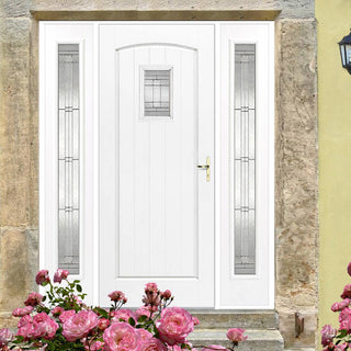 Image: GRP White Cottage Leaded Double Glazed Composite Door - Two Leaded Sidelights