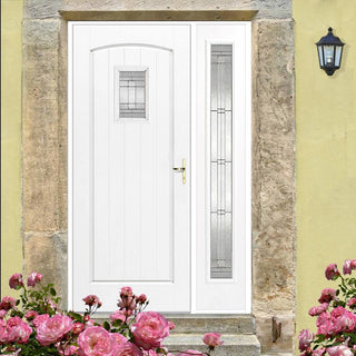 Image: GRP White Cottage Leaded Double Glazed Composite Door - Leaded Single Sidelight