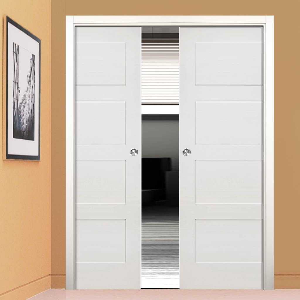 Coventry Shaker Double Evokit Pocket Doors - White Primed