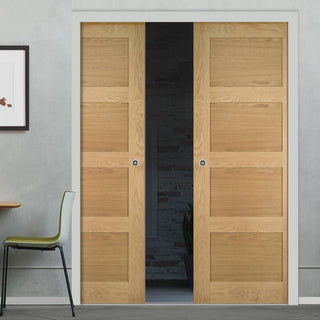 Image: Coventry Shaker Style Oak Double Evokit Pocket Doors - Unfinished