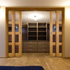 Coventry Shaker Style Oak Veneer Staffetta Quad Telescopic Pocket Doors - Clear Glass - Unfinished
