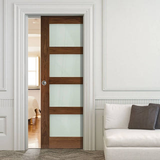 Image: Coventry Walnut Shaker Style Single Evokit Pocket Door - Frosted Glass - Prefinished