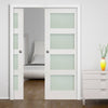 Coventry Shaker Double Evokit Pocket Doors - Frosted Glass - White Primed