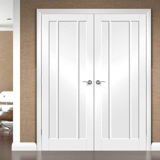 Image: Simpli Double Door Set - Worcester 3 Panel Door - White Primed
