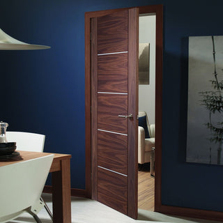 Image: Fire Rated Portici Walnut Door - Aluminium Inlay - Half Hour Rated - Prefinished