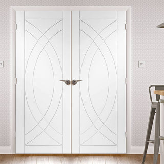 Image: Simpli Double Door Set - Treviso Flush Door - White Primed