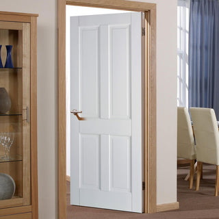 Image: White Fire Door, Canterbury 4 Panel DSN Door - 1/2 Hour Rated - White Primed
