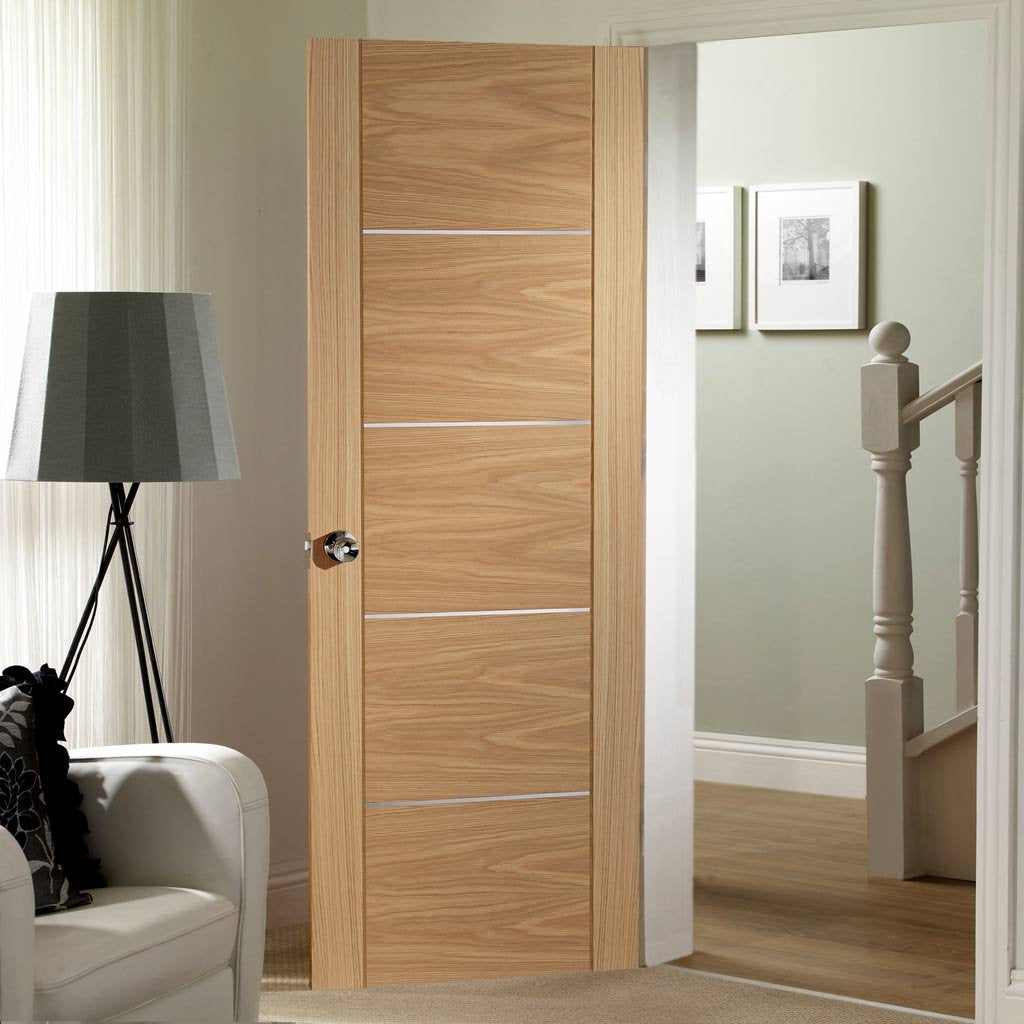 Portici Oak Flush Door - Aluminium Inlay - Prefinished - From Xl Joinery