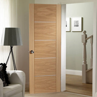 Image: Portici Oak Flush Door - Aluminium Inlay - Prefinished - From Xl Joinery