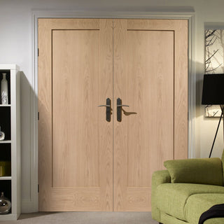 Image: Simpli Double Door Set - Patt 10 Oak 1 Panel Door - Prefinished