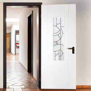 Image: White PVC contemporary door with lightly grained faces forfar abstract style toughened clear glass 