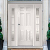 GRP White Colonial 6 Panel Composite Door -  Two Leaded Sidelights