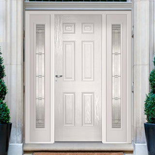Image: GRP White Colonial 6 Panel Composite Door -  Two Leaded Sidelights