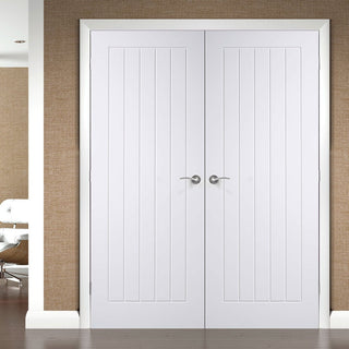 Image: Simpli Double Door Set - Suffolk Flush Door - White Primed