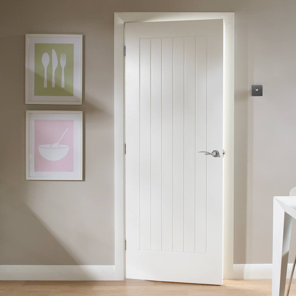 Bespoke Suffolk White Primed Fire Door - Vertical Lining - 1/2 Hour Fire Rated