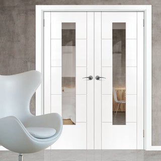Image: J B Kind Emral White Door Pair - Clear Glass - Prefinished
