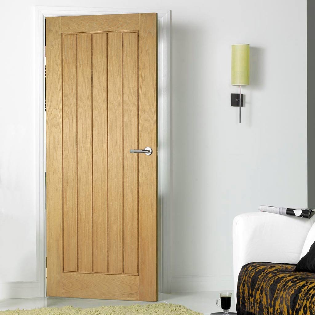 FD30 Fire Door, Mexicano Oak Door - Vertical Lining - 1/2 Hour Fire Rated - Prefinished