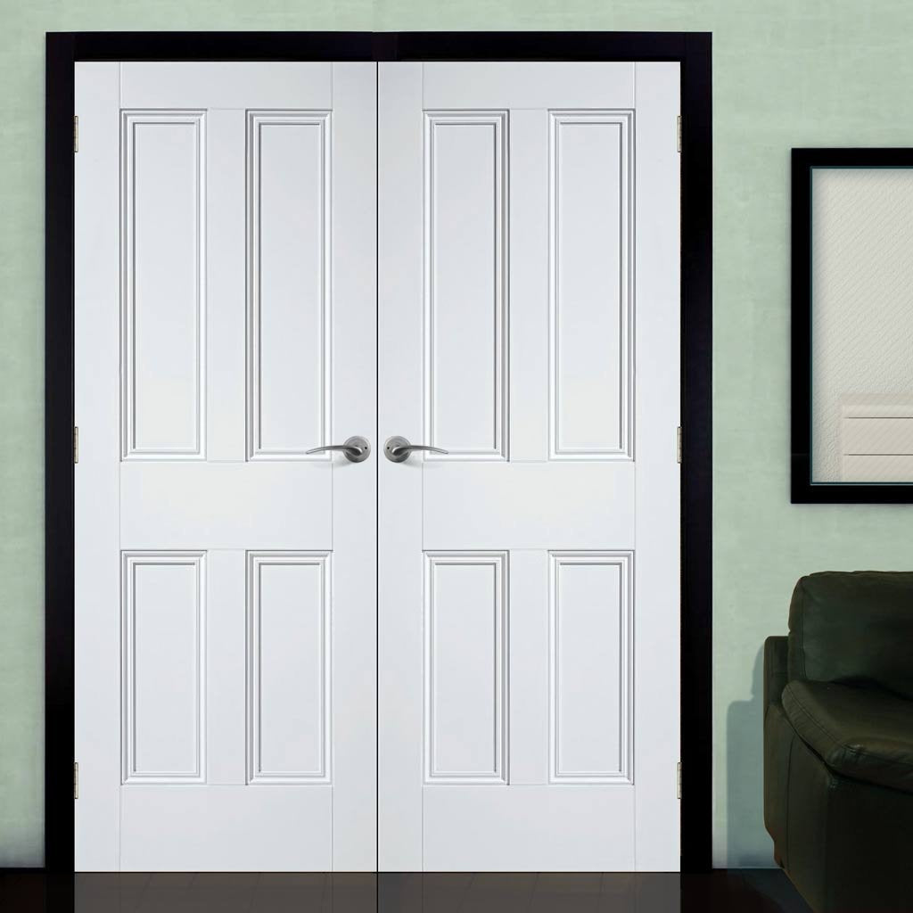 Nostalgia 4 Panel Door Pair - Raised Mouldings - White Primed