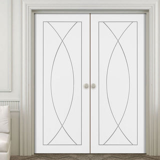 Image: Simpli Double Door Set - Pesaro Flush Door - White Primed