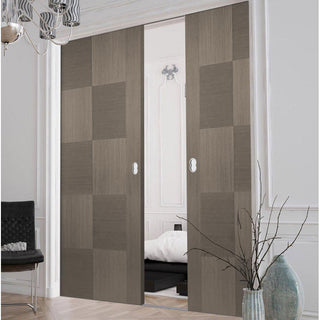 Image: Bespoke Apollo Chocolate Grey Flush Double Pocket Door - Prefinished