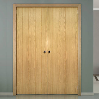 Image: Galway Real American Oak Veneer Fire Door Pair - 1/2 Hour Fire Rated - Unfinished