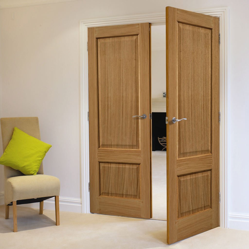 J B Kind Oak Trent 2 Panel Door Pair