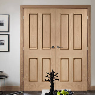 Image: Victorian Oak 4 Panel Door Pair - Raised Mouldings