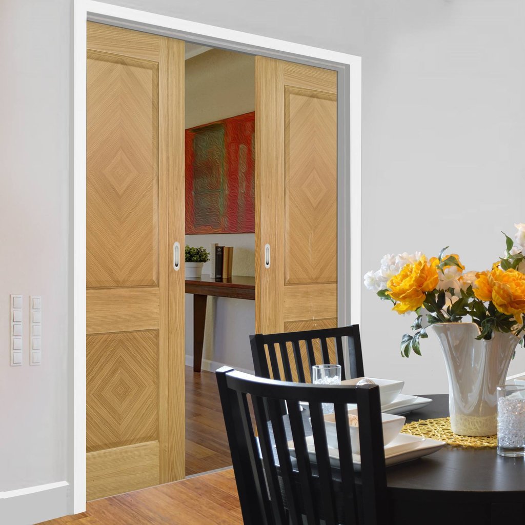 Kensington Oak Panel Double Evokit Pocket Doors - Prefinished