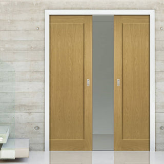 Image: Walden Real American Oak Veneer Double Evokit Pocket Doors - Unfinished