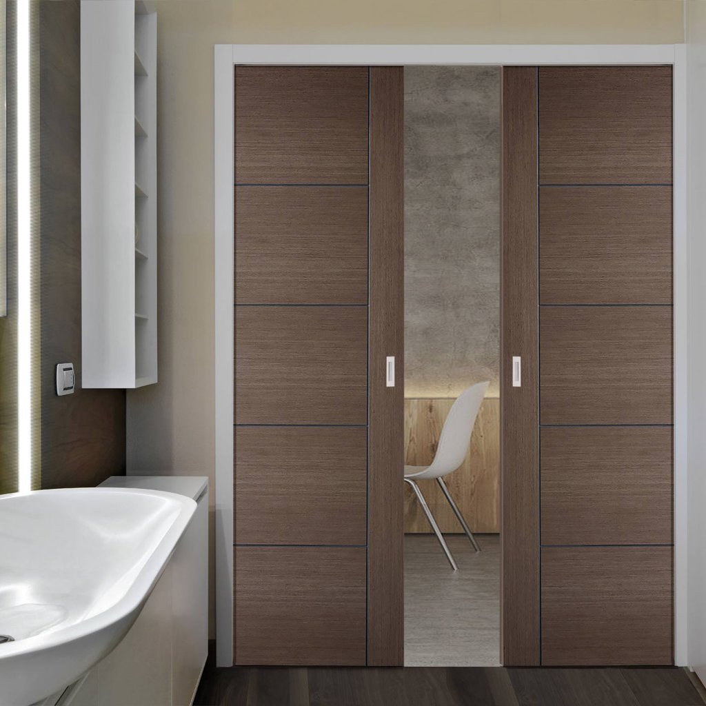 Vancouver Chocolate Grey Internal Double Evokit Pocket Doors - Prefinished