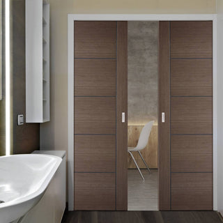 Image: Vancouver Chocolate Grey Internal Double Evokit Pocket Doors - Prefinished