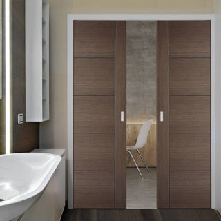 Image: Bespoke Vancouver Chocolate Grey Double Pocket Door - Prefinished