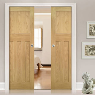 Image: Cambridge Period Oak Double Evokit Pocket Doors - Unfinished