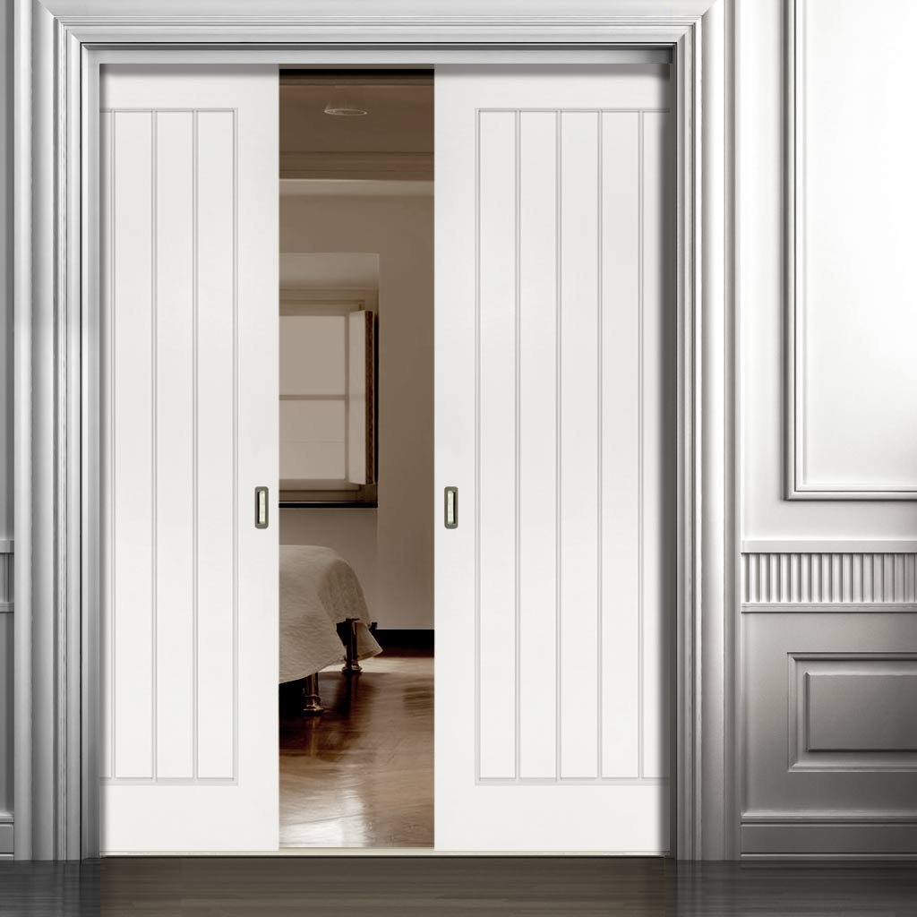 Ely Double Evokit Pocket Doors - White Primed