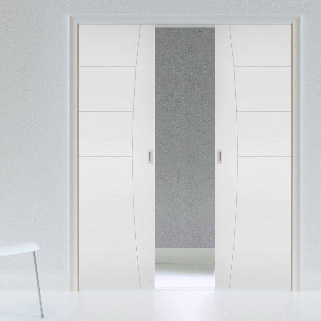 Pamplona Flush Double Evokit Pocket Doors - White Primed