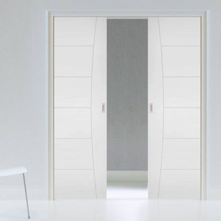 Image: Pamplona Flush Double Evokit Pocket Doors - White Primed