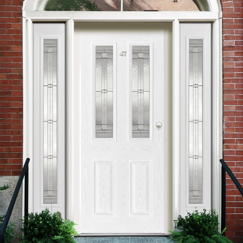 GRP White Malton Leaded Double Glazed Composite Door - Two Leaded Sidelights