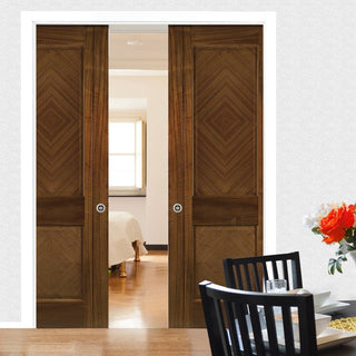 Image: Kensington Walnut Double Evokit Pocket Doors - Prefinished