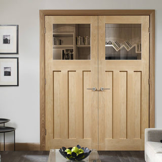 Image: Bespoke DX 1930's Oak Glazed Door Pair - Prefinished