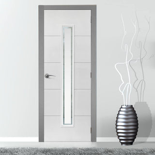 Image: J B Kind White Contemporary Dominion Primed Flush Fire Door - Clear Glass - 1/2 Hour Fire Rated