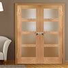 Simpli Double Door Set - Shaker Oak 4 Pane Door - Obscure Glass - Prefinished