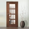 Vancouver Walnut 4 Pane Fire Door - Clear Glass - 1/2 Hour Fire Rated - Prefinished