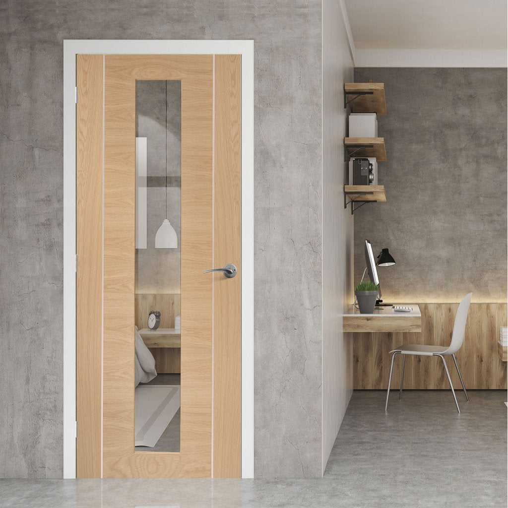 Glazed bespoke oak veneer interior door design