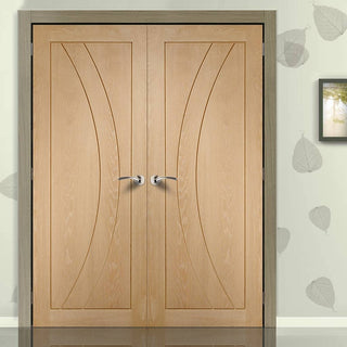 Image: Simpli Double Door Set - Salerno Oak Flush Door - Prefinished
