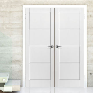Image: J B Kind Quattro Smooth Moulded Panel Door Pair - White Primed
