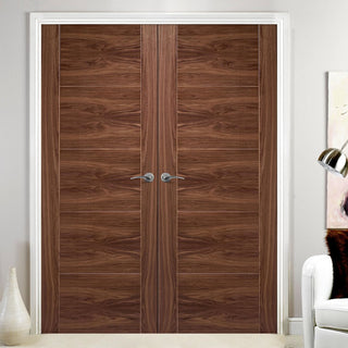 Image: Vancouver Walnut 5 Panel Flush Door Pair - Prefinished