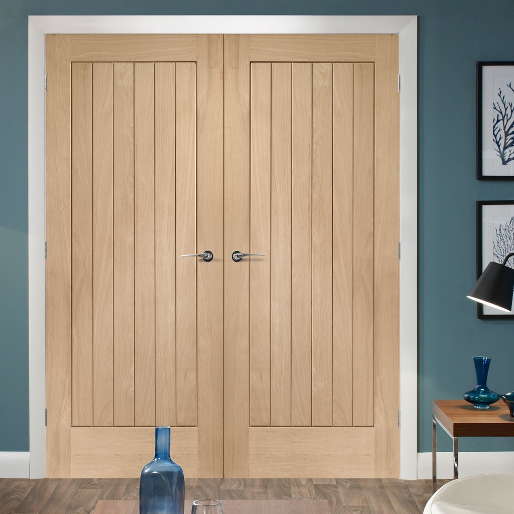 Simpli Double Door Set - Suffolk Oak Door - Vertical Lining - Prefinished